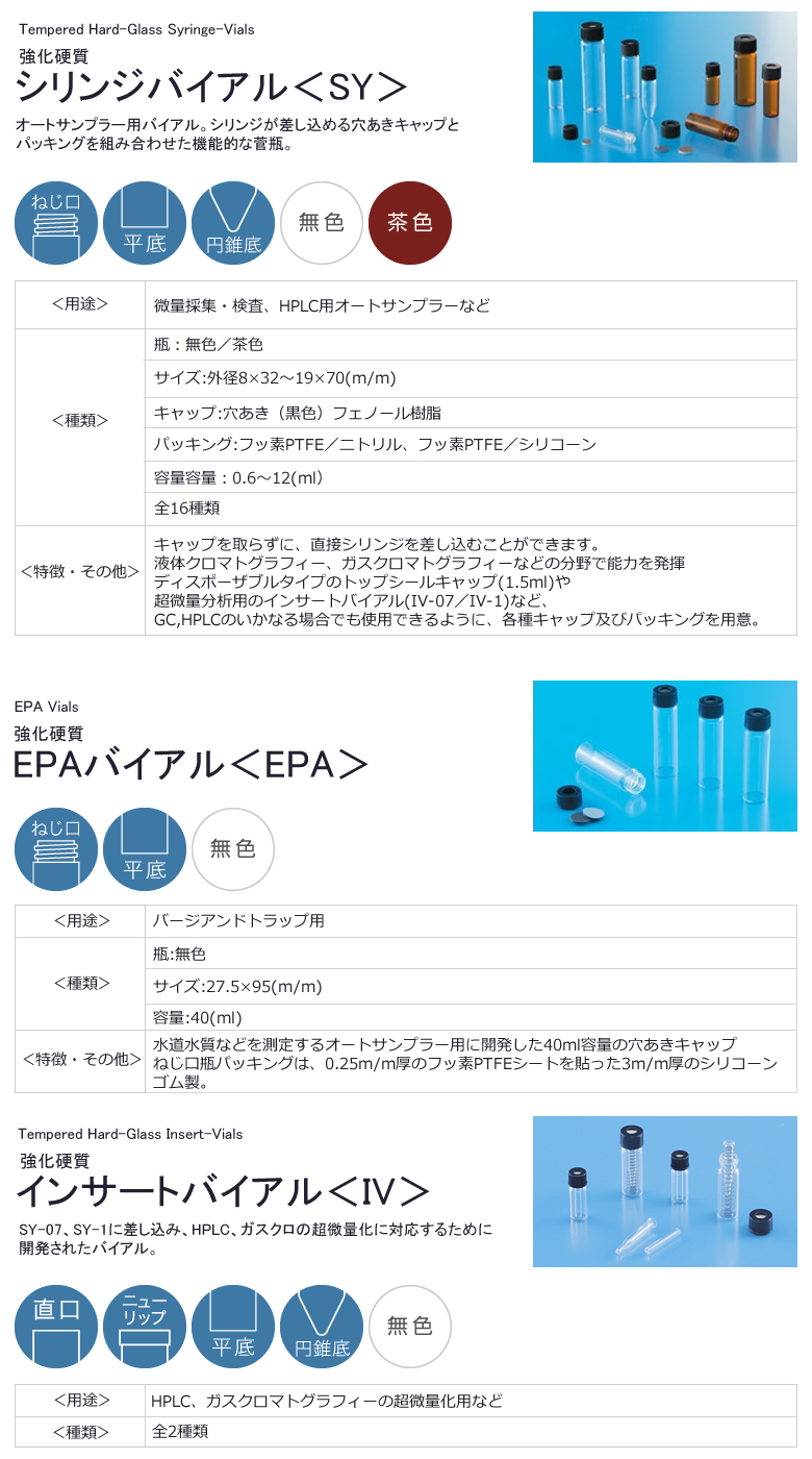 シリンジバイアル／EPAバイアル／インサートバイアル | 日電理化