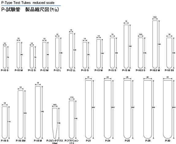 P-試験管 製品縮尺図